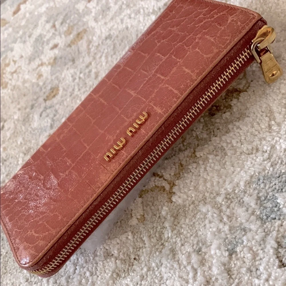 MIU MIU Croc-Embossed Leather Wallet with Gold Accent